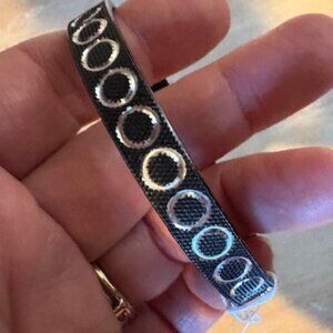 Vintage MCM Mod Silver Black Etched Aluminum West German Bangle Bracelet